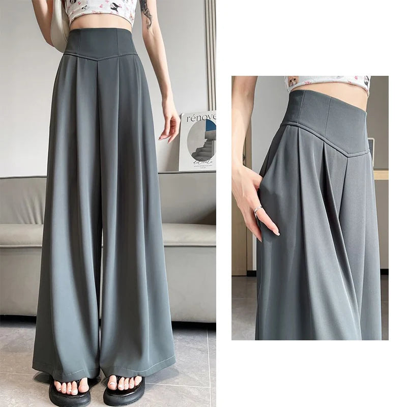 Lady Korean Solid High Waist Pants